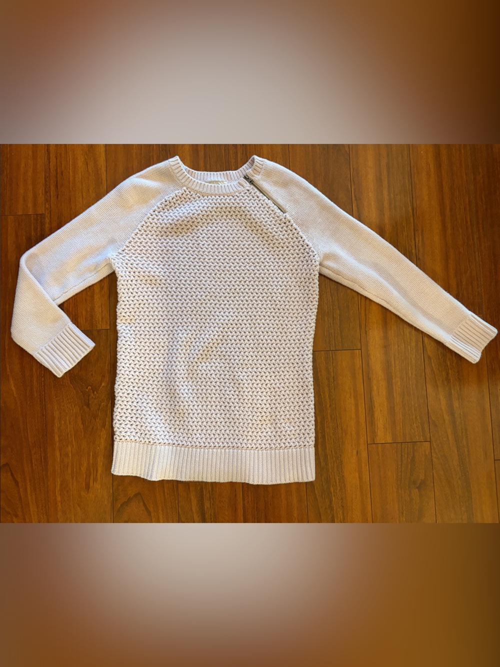 LOFT Light Purple Textured Crewneck Sweater with Zipper